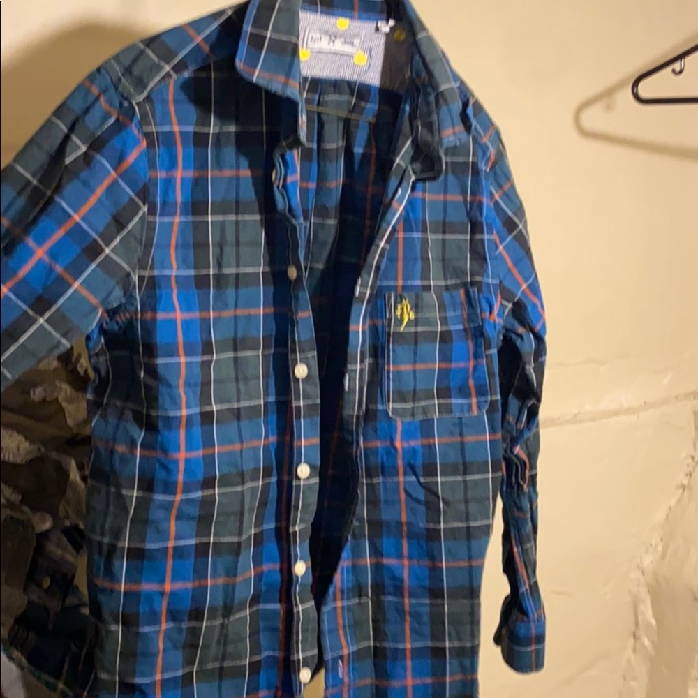 Green and blue patterned shirt